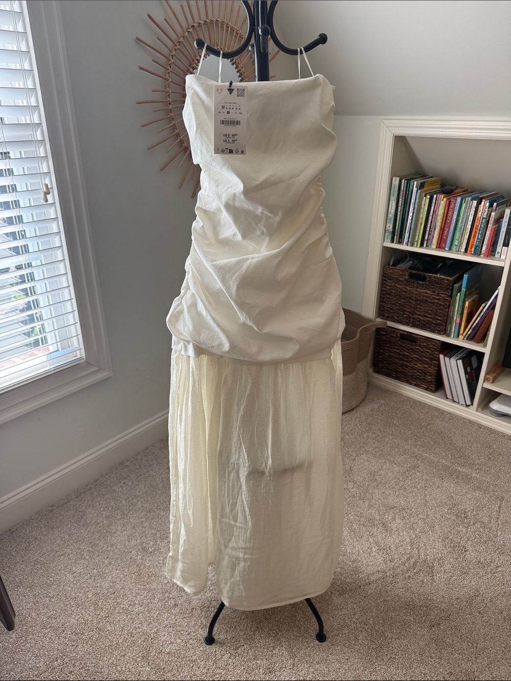 Zara Cream Strapless Ruched Bodice Maxi Dress